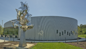 South County Aquatic Center Gray Building Exterior silver metal tree sculpture Forrester Construction