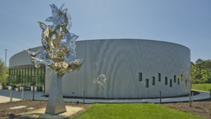 South County Aquatic Center Gray Building Exterior silver metal tree sculpture Forrester Construction