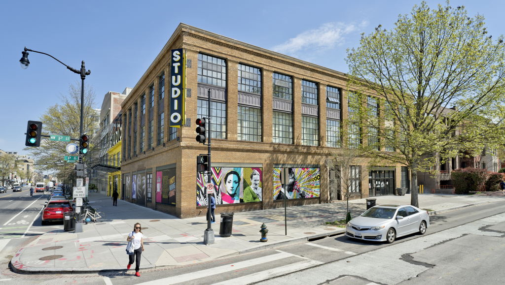 Studio Theatre exterior corner street view tan brick Forrester Construction