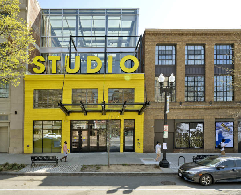 Studio Theatre - Yellow Exterior Studio Sign Street View Forrester Construction