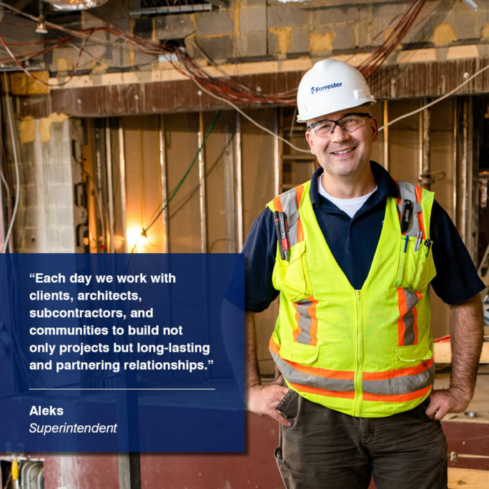Aleks poses as Superintendent for Faces of Forrester Construction - Image for About Page