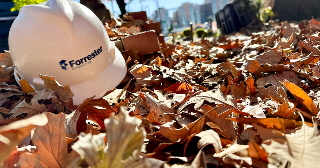 Forrester Construction Hardhat in Fall Leaves Autumn Folliage